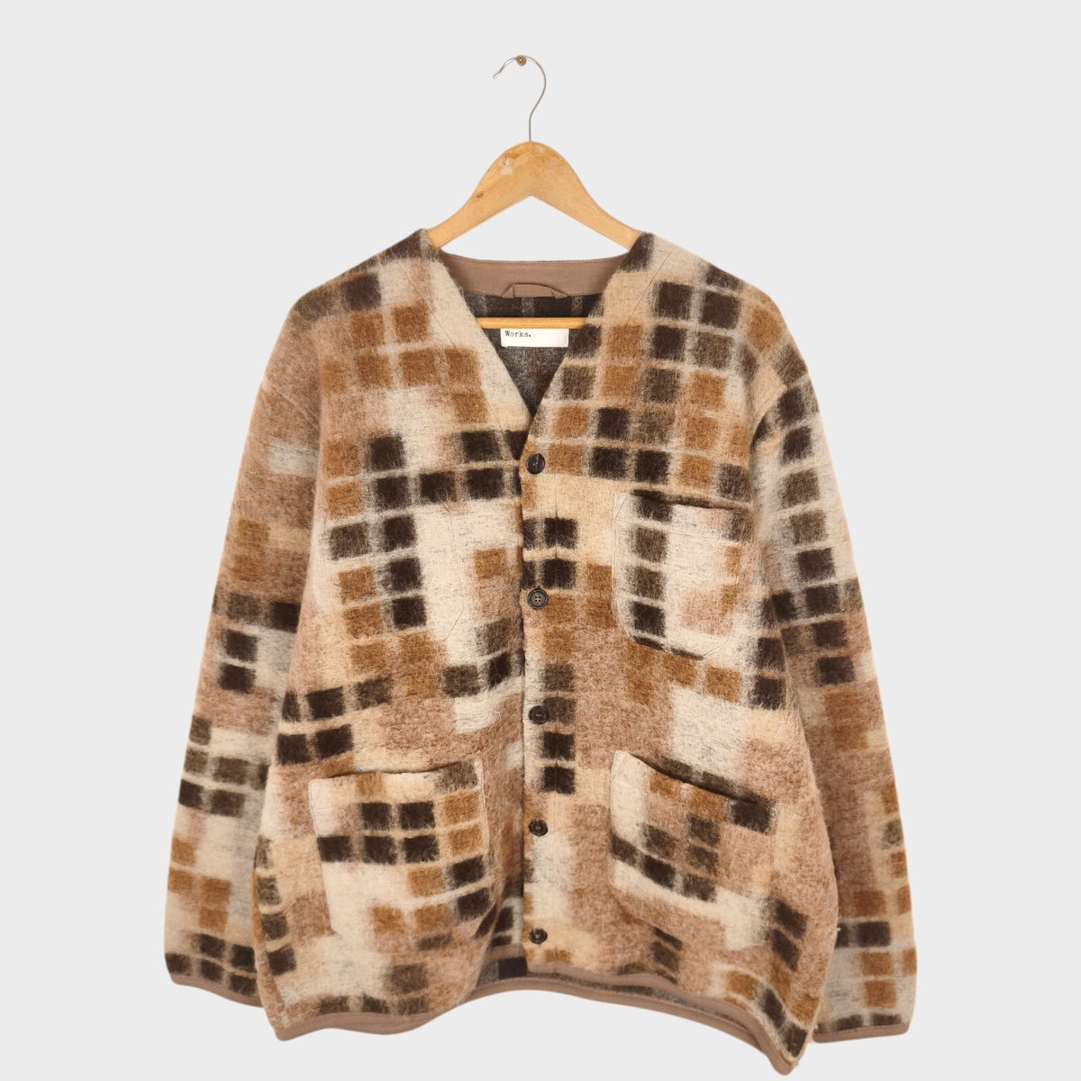 UNIVERSAL WORKS Men's Sand Mosaic Wool Fleece Cardigan