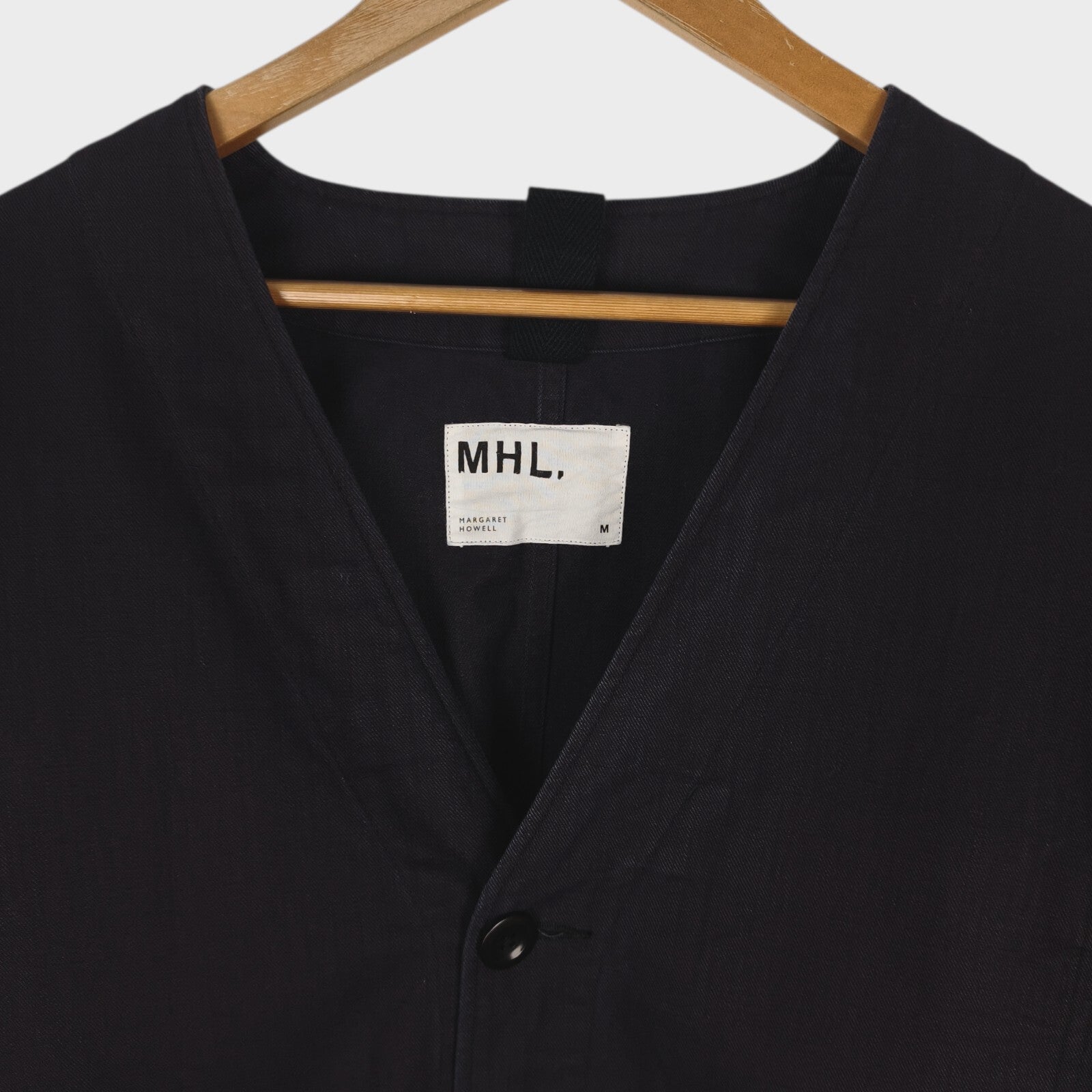 MHL MARGARET HOWELL Men's Dark Navy Heavvyweight Cotton V-Neck Chore Jacket