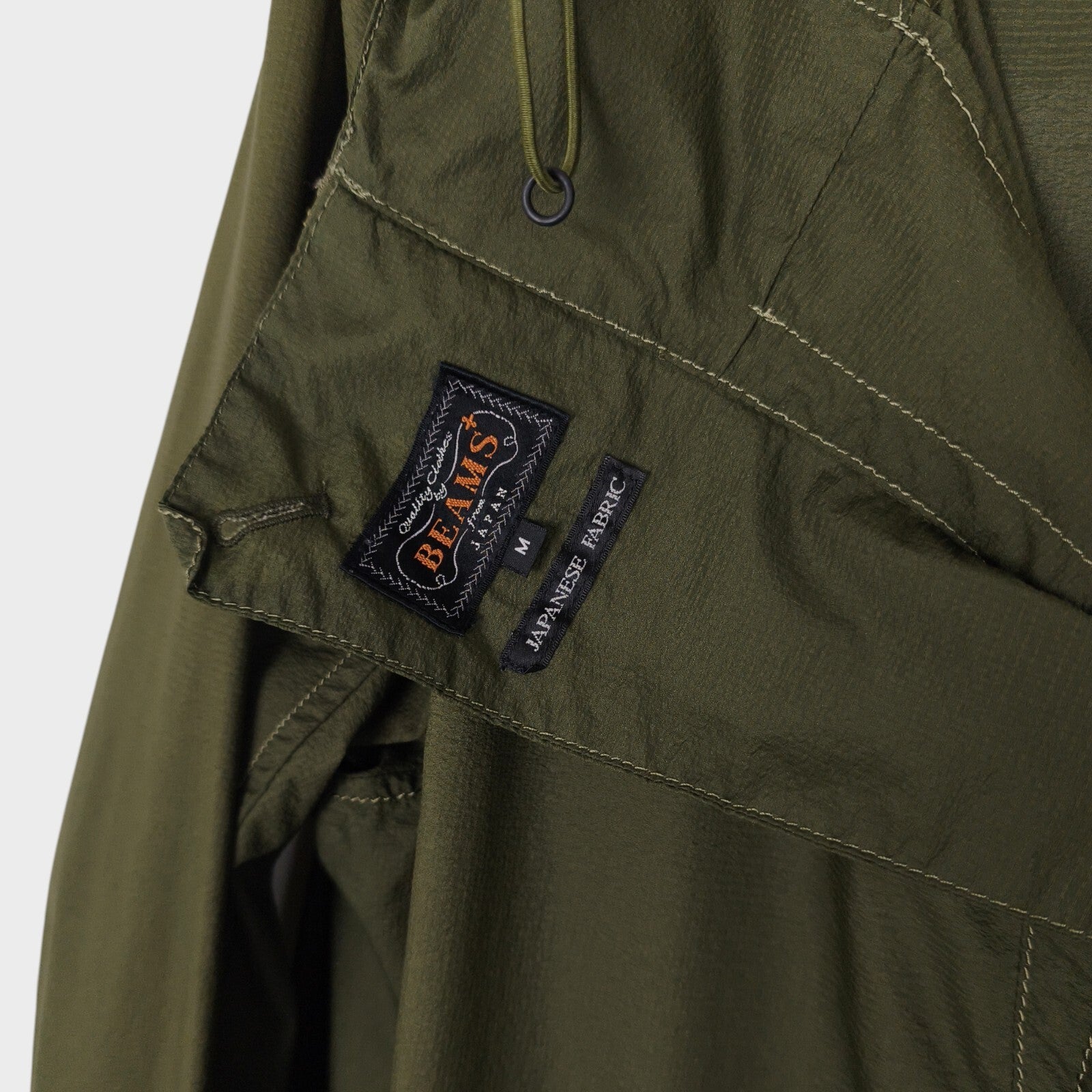 BEAMS PLUS Men's Olive Green Nylon Lightweight Anorak Parka Smock Jacket