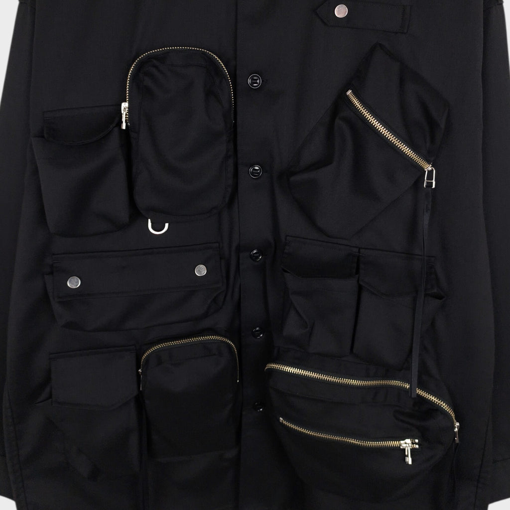 MAISON SPECIAL Japan Men's Black Wool Blend Multi Pocket Overshirt Jacket