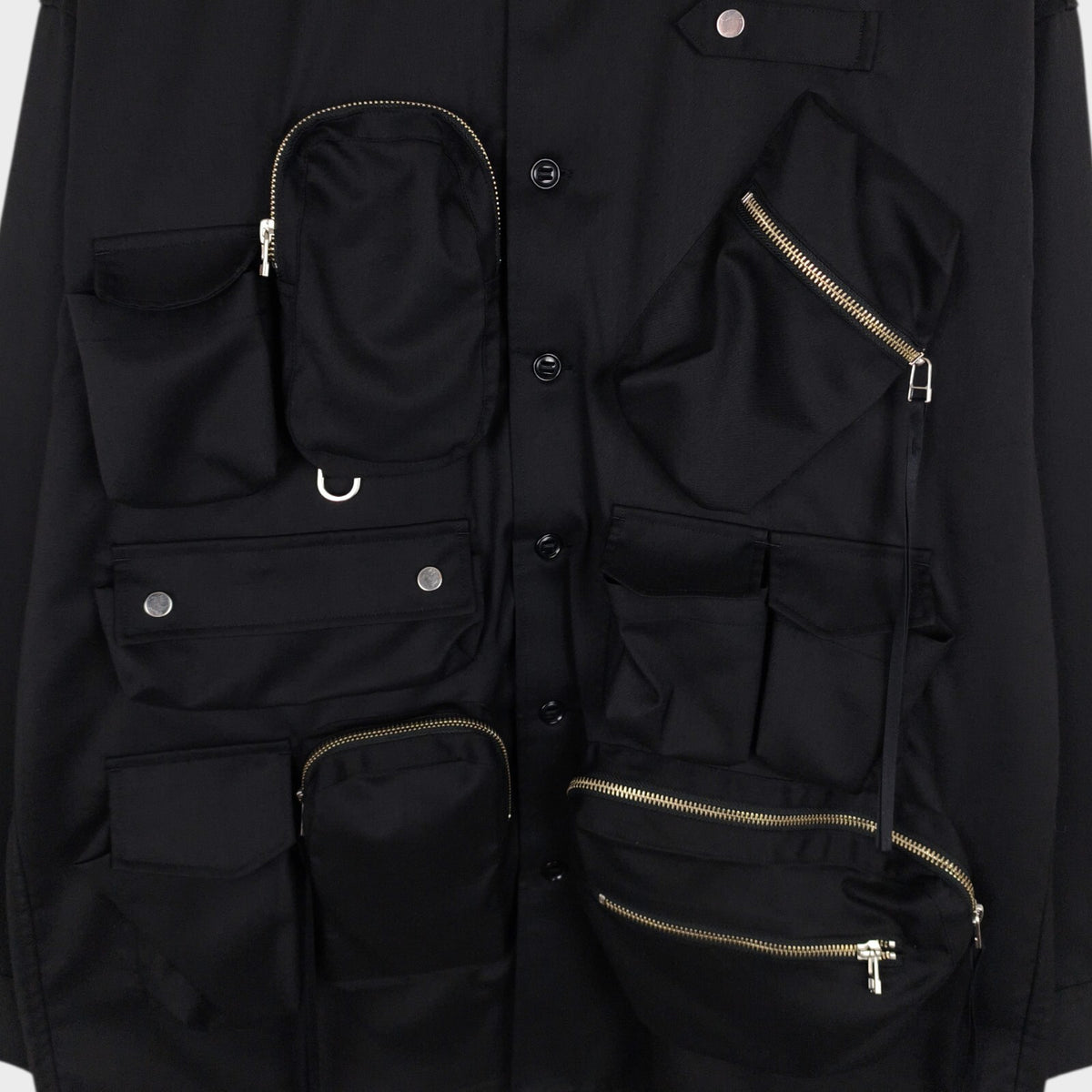 MAISON SPECIAL Japan Men's Black Wool Blend Multi Pocket Overshirt Jacket