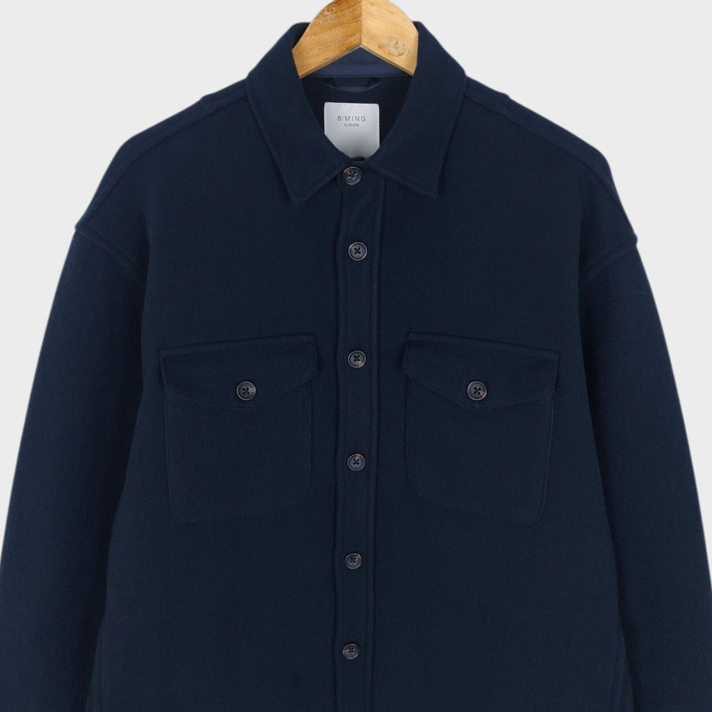 BEAMS B:MING Men's Navy Blue Hybrid Melton Fleece Blouson Jacket