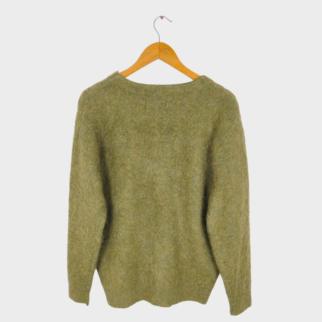BEAMS B:MING Men's Green Mohair Blend Shaggy Grunge Cardigan