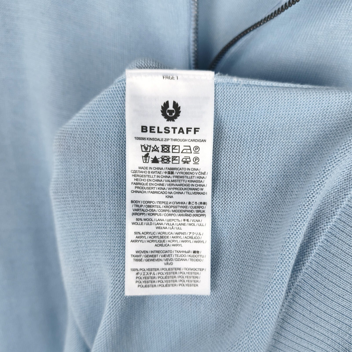 BELSTAFF Men's Light Blue Wool Blend Kinsdale Zip Jacket