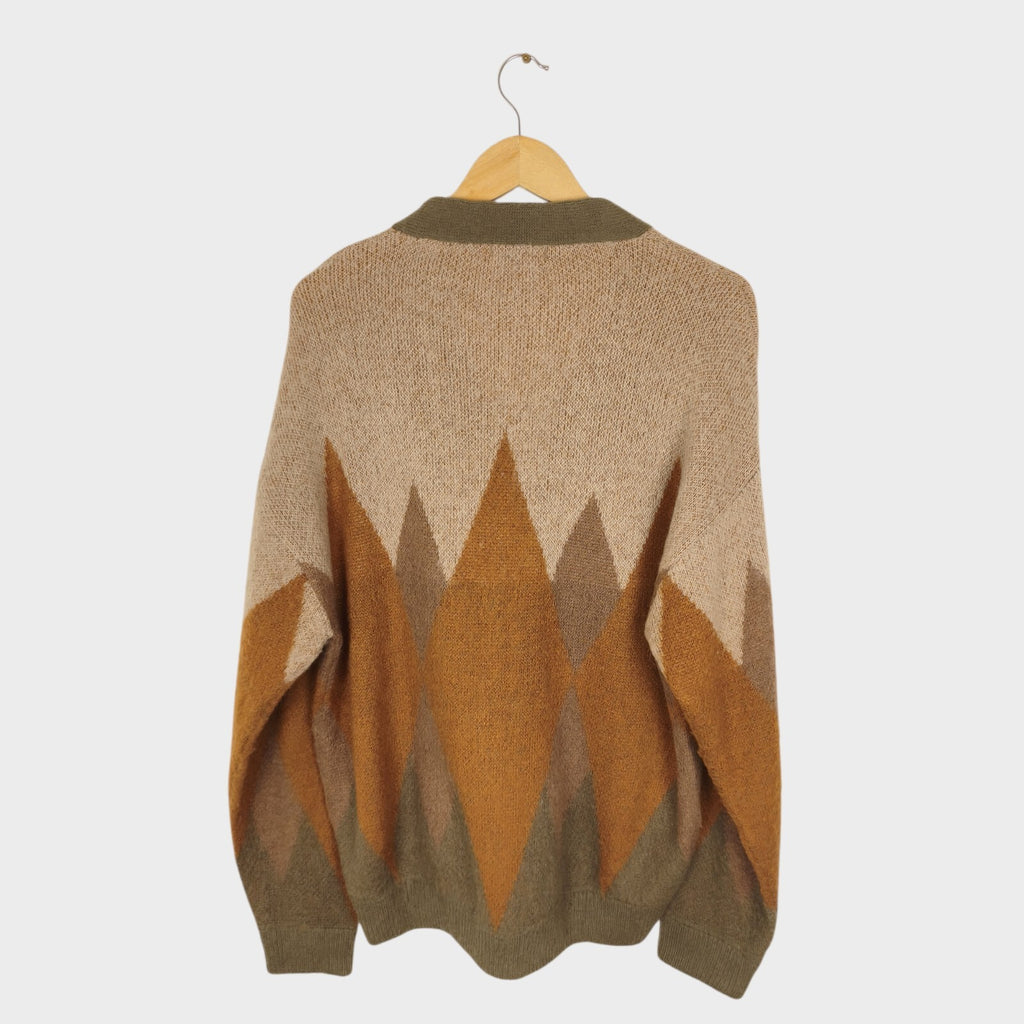 BEAMS HEART Men's Mohair Wool Blend Shaggy Grunge Argyle Cardigan