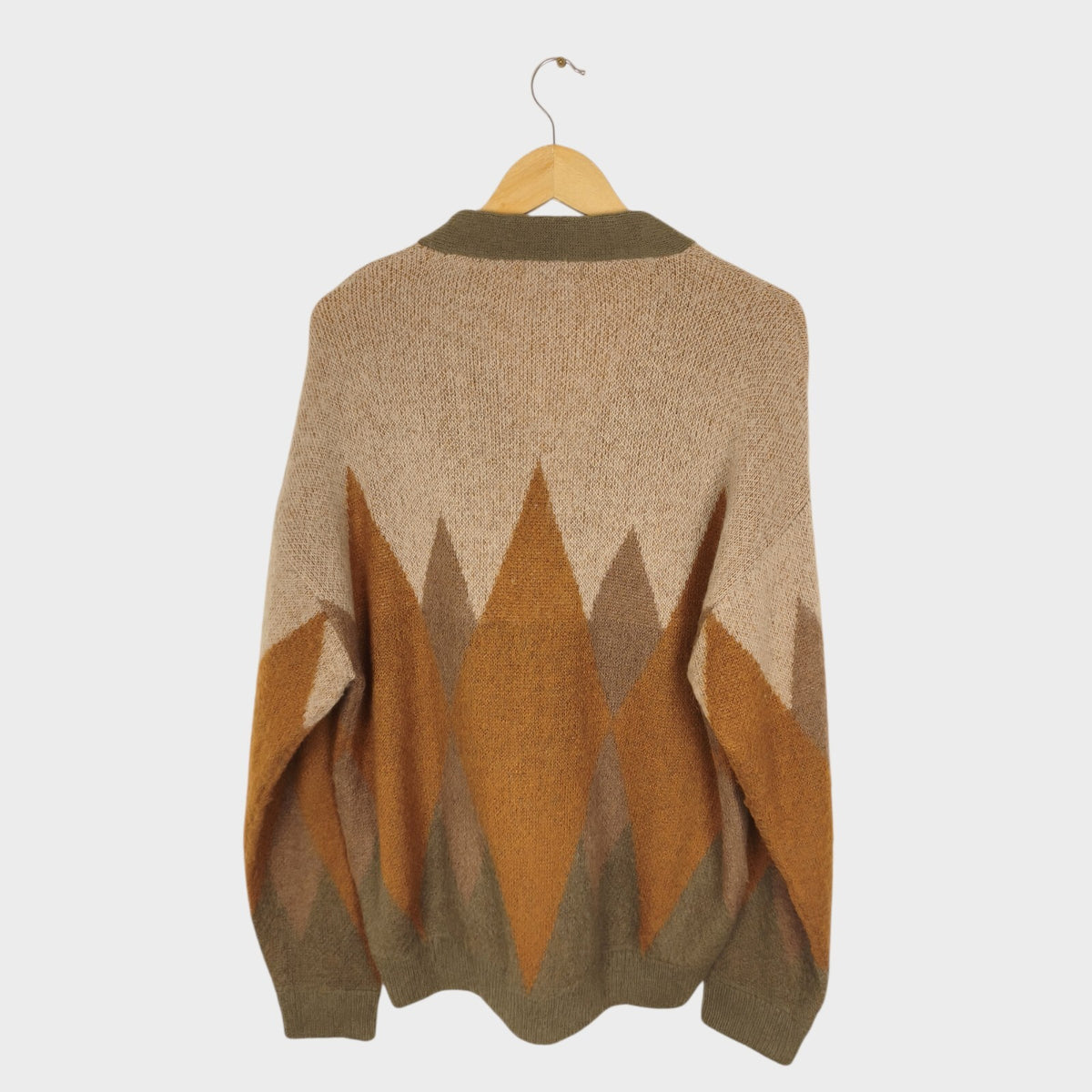 BEAMS HEART Men's Mohair Wool Blend Shaggy Grunge Argyle Cardigan
