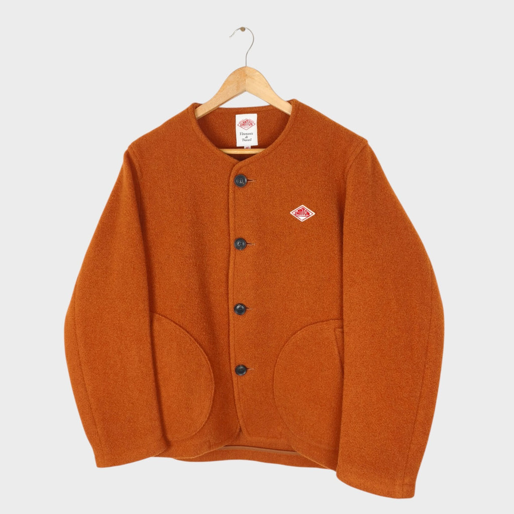 DANTON Men's Made in Japan Orange Wool Melton Collarless Jacket