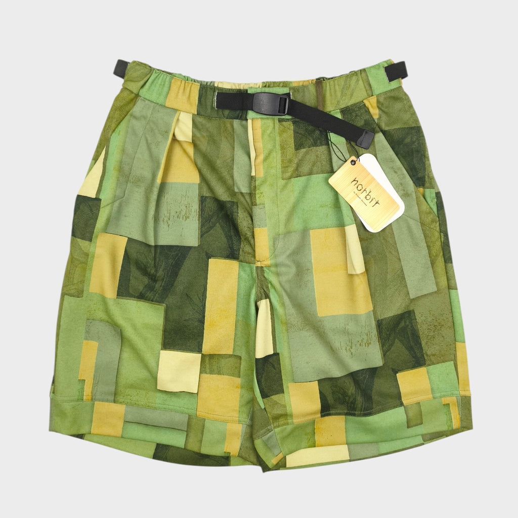 NORBIT BY HIROSHI NOZAWA Men's Green Geometric Print Aloha Shorts