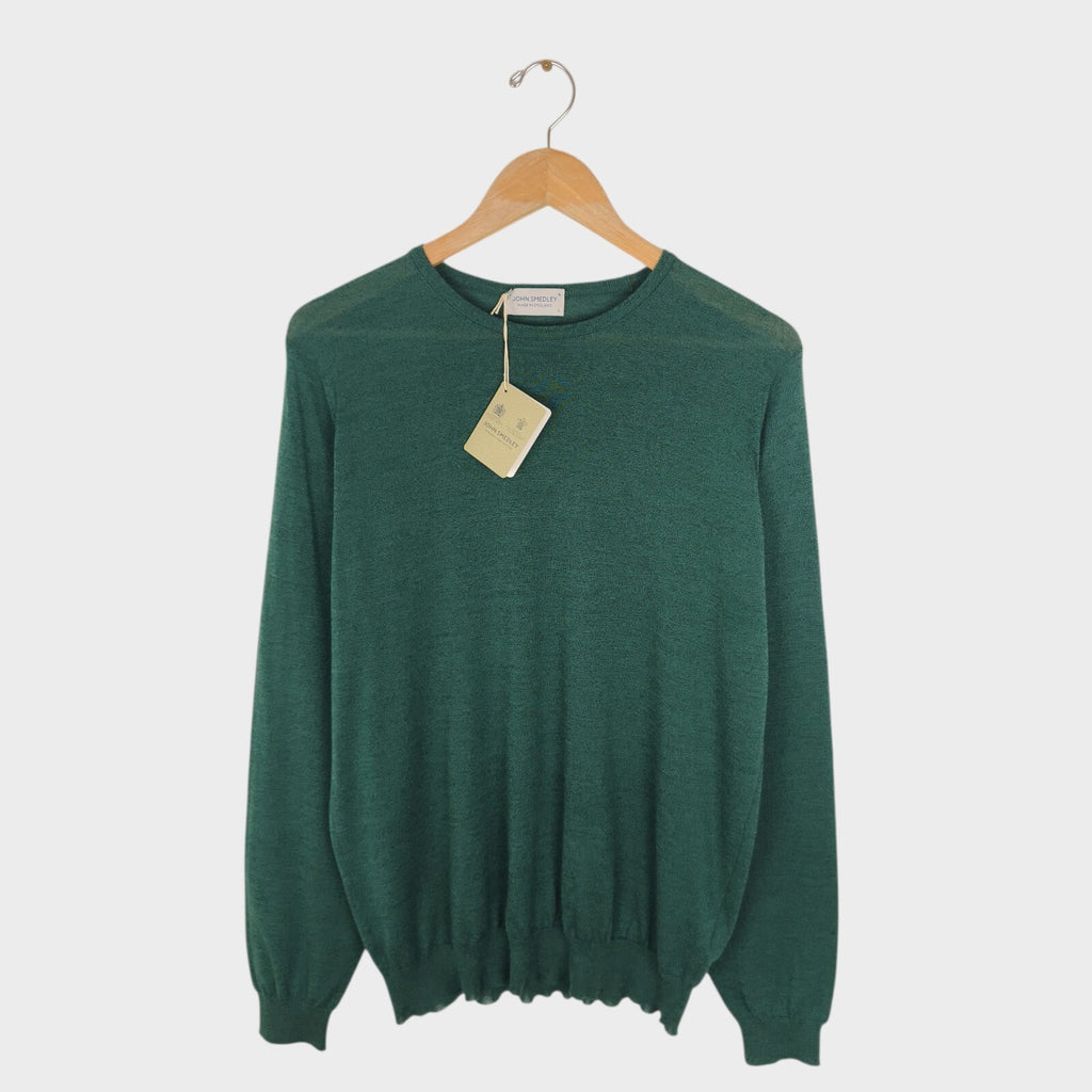 JOHN SMEDLEY Men's Bottle Green Cotton/Wool Clundy Jumper