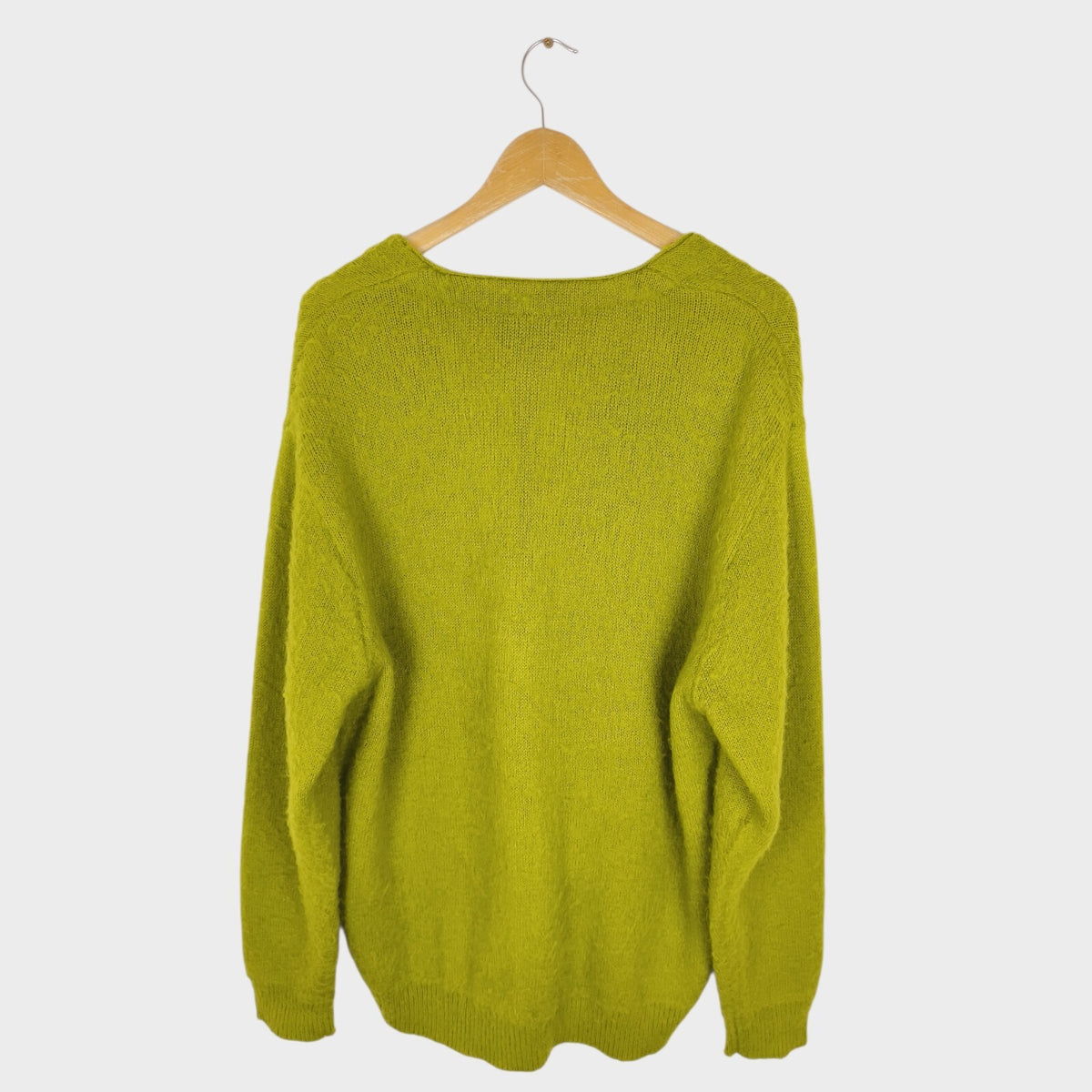 BEAMS Men's Lime Green Mohair Blend Shaggy Grunge Cardigan