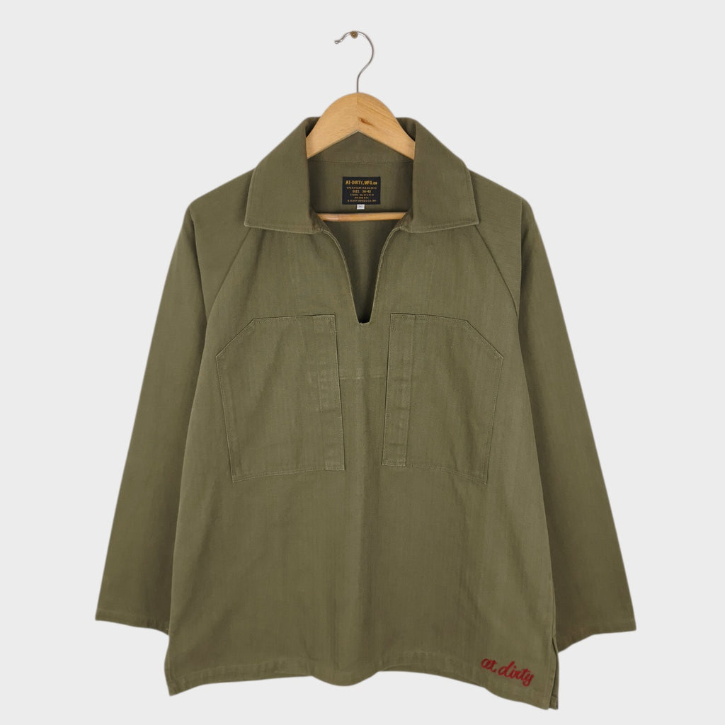 AT-DIRTY Men's Made in Japan Green Military Fatigue Pullover Overshirt
