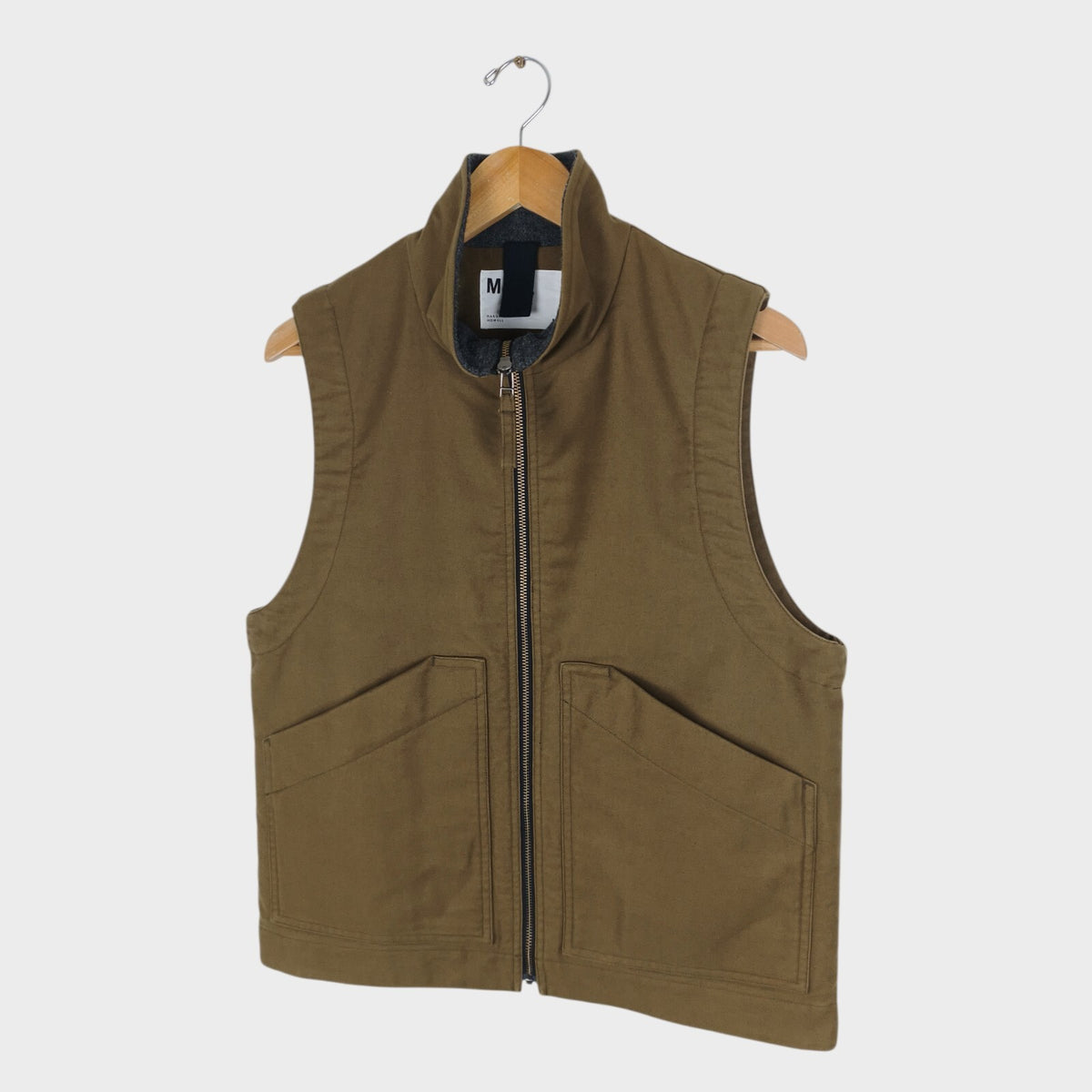 MHL MARGARET HOWELL Men's Khaki Green Moleskin Padded Zip Vest