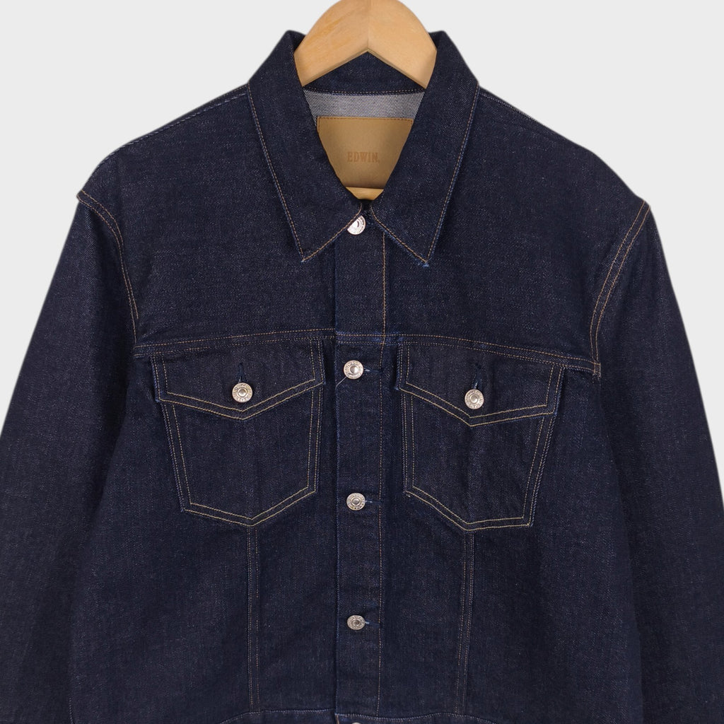 EDWIN Japan Men's Dark Blue Cropped Trucker Jacket