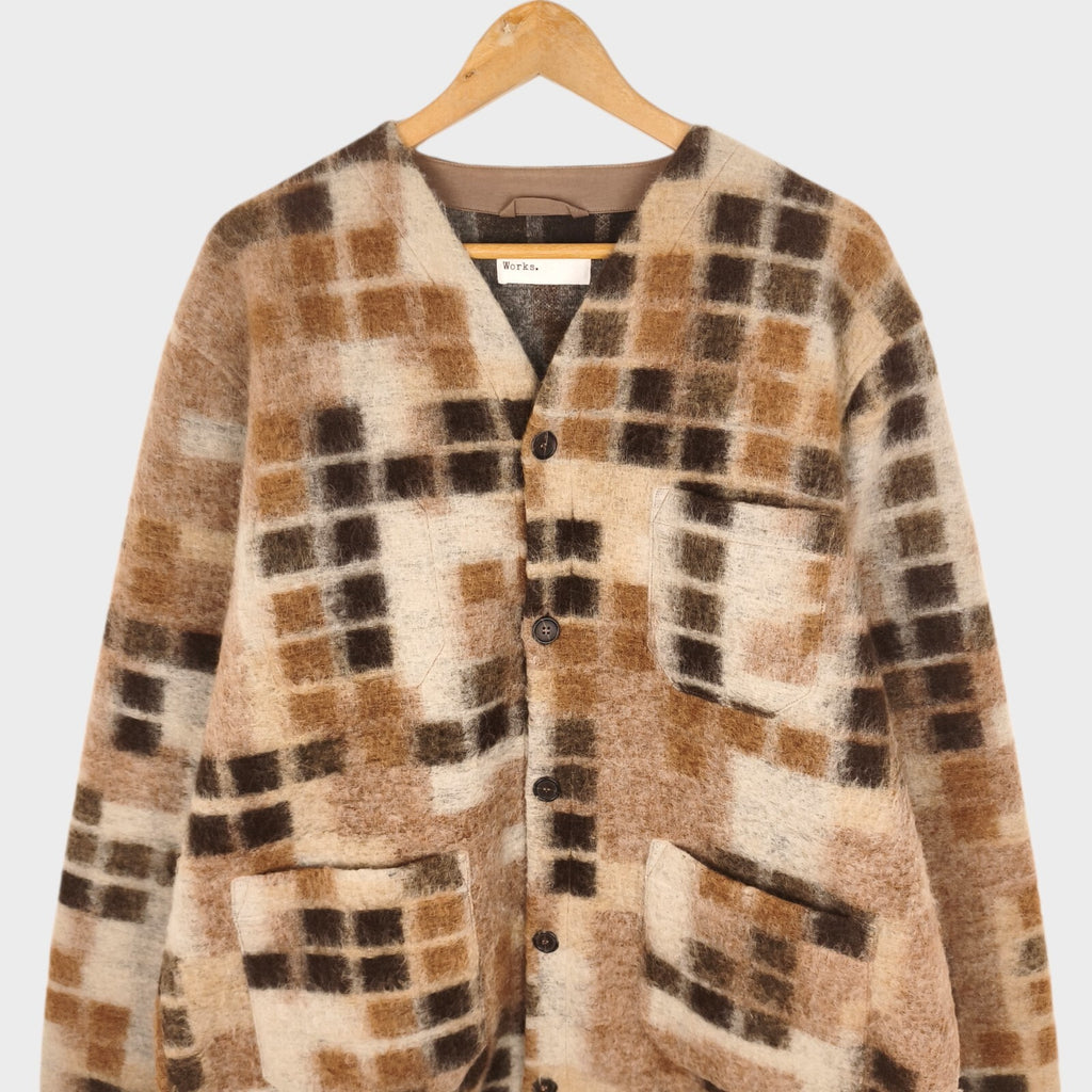 UNIVERSAL WORKS Men's Sand Mosaic Wool Fleece Cardigan