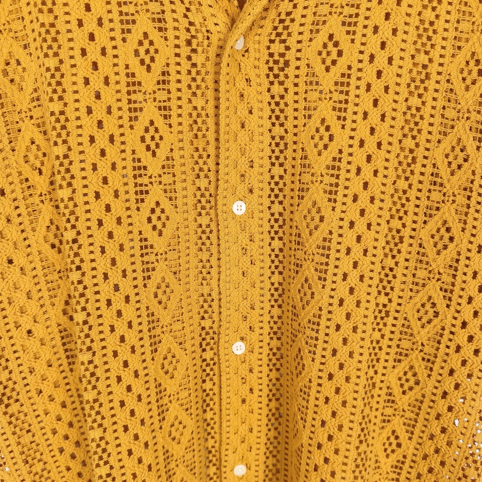 BEAMS B:MING Men's Yellow Crochet Short Sleeved Shirt