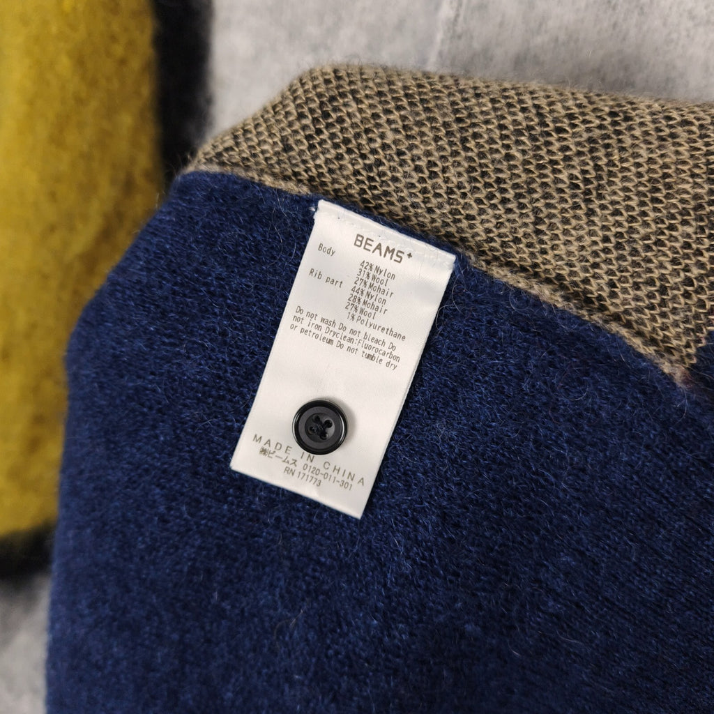 BEAMS PLUS Men's Blue 9 Gauge Shaggy Mohair Blend Polo Shirt Jumper