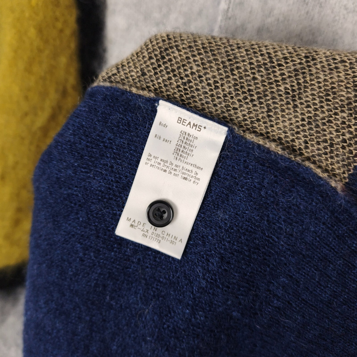 BEAMS PLUS Men's Blue 9 Gauge Shaggy Mohair Blend Polo Shirt Jumper