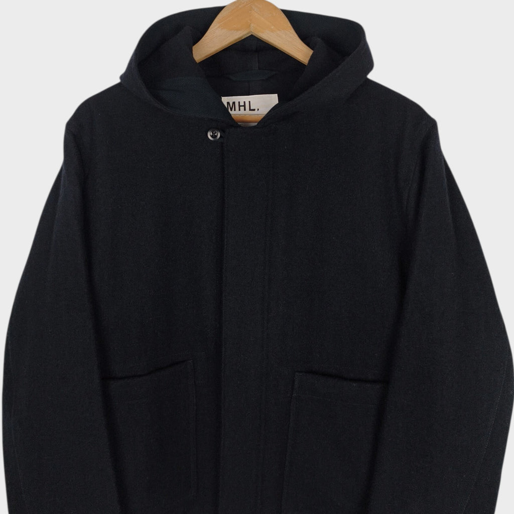 MHL MARGARET HOWELL Men's Black Heavyweight 100% Wool Hooded Coat