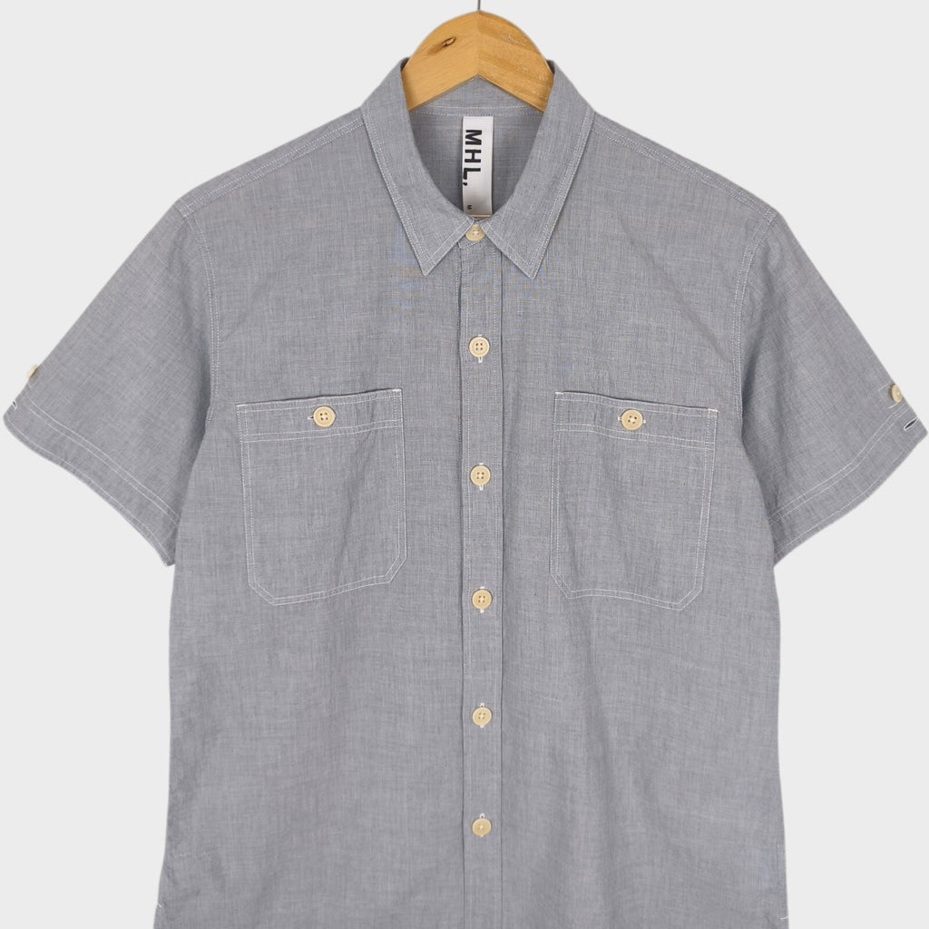 MHL MARGARET HOWELL Men's Light Blue Short Sleeved Utility Shirt