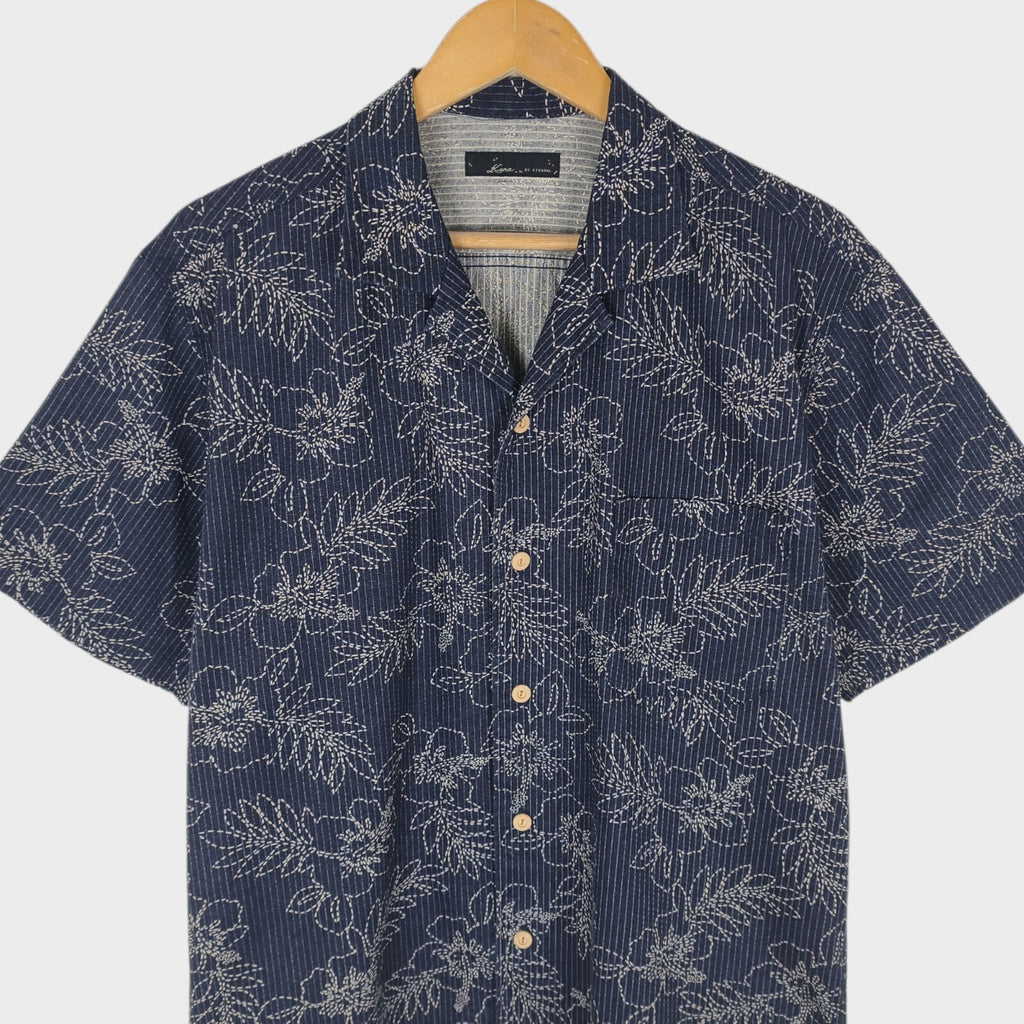 ETERNAL BICCHU KURASHIKI Men's Made in Japan Dark Blue Floral Sashiko Shirt