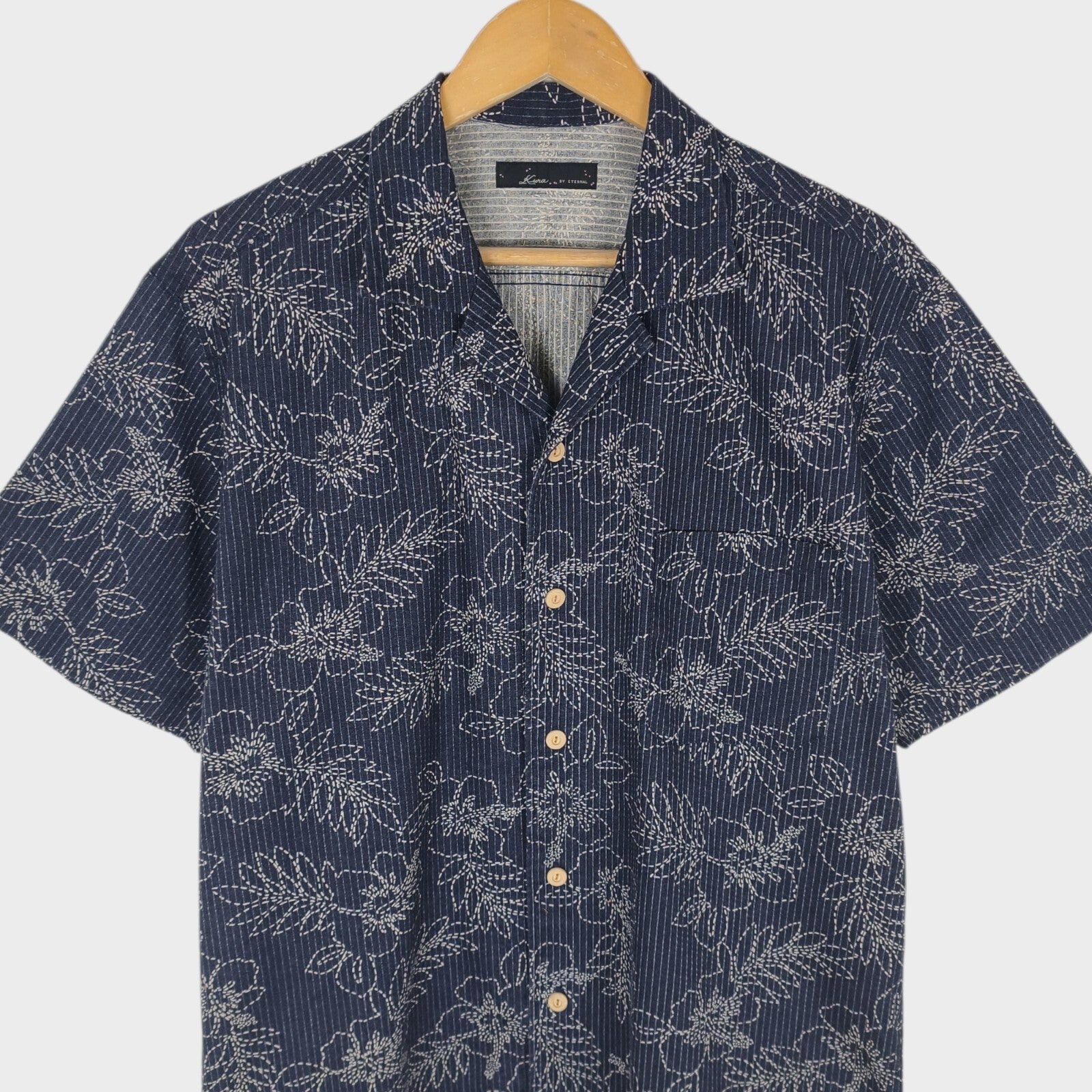 ETERNAL BICCHU KURASHIKI Men's Made in Japan Dark Blue Floral Sashiko Shirt