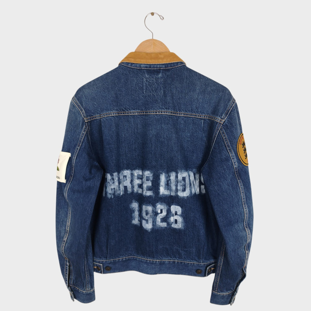 KENT & CURWEN Men's Blue Made in Italy Embroidered Patches Denim Jacket