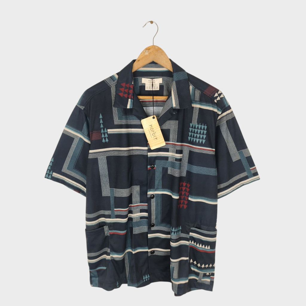 NORBIT BY HIROSHI NOZAWA Men's Navy All-Over Print Aloha Shirt