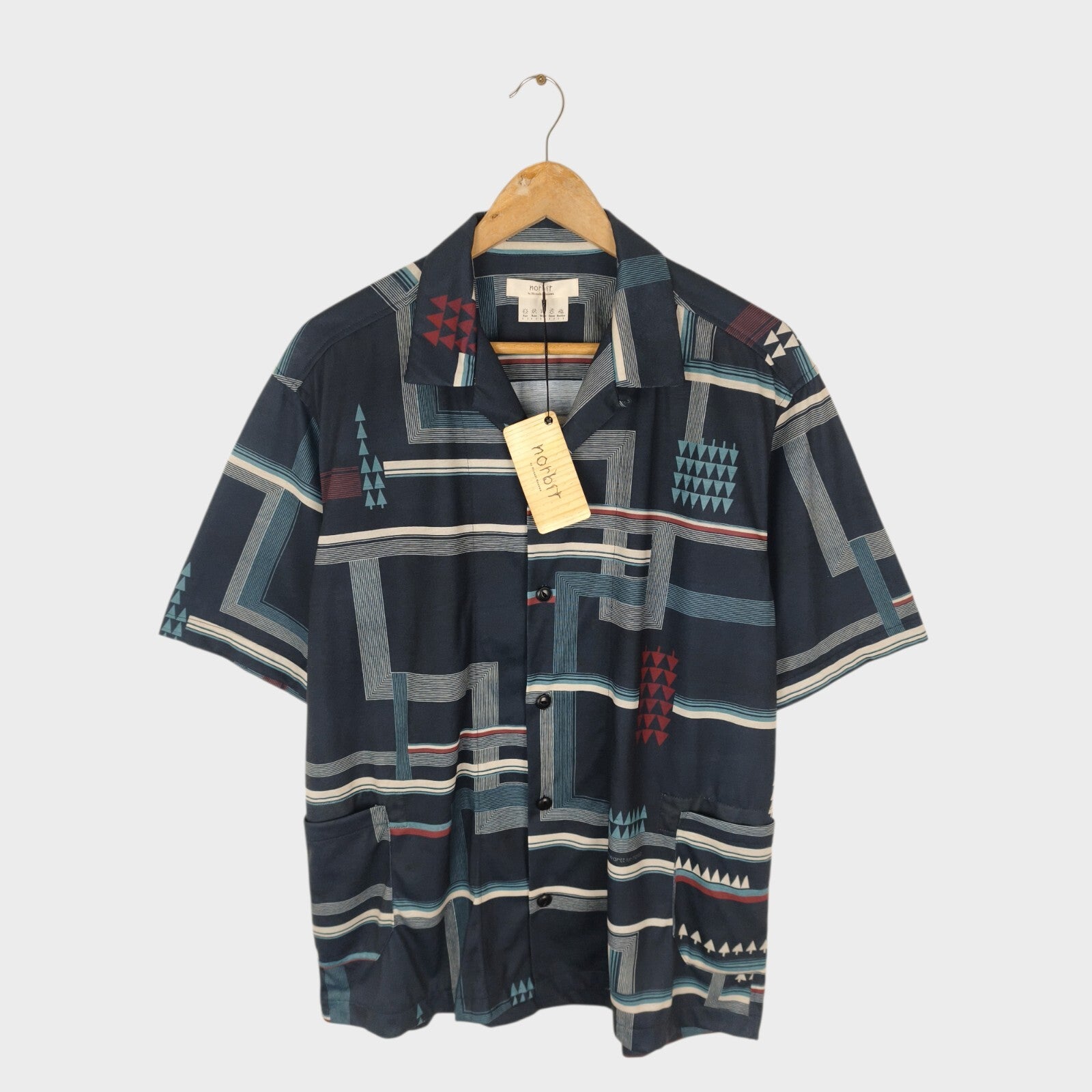 NORBIT BY HIROSHI NOZAWA Men's Navy All-Over Print Aloha Shirt