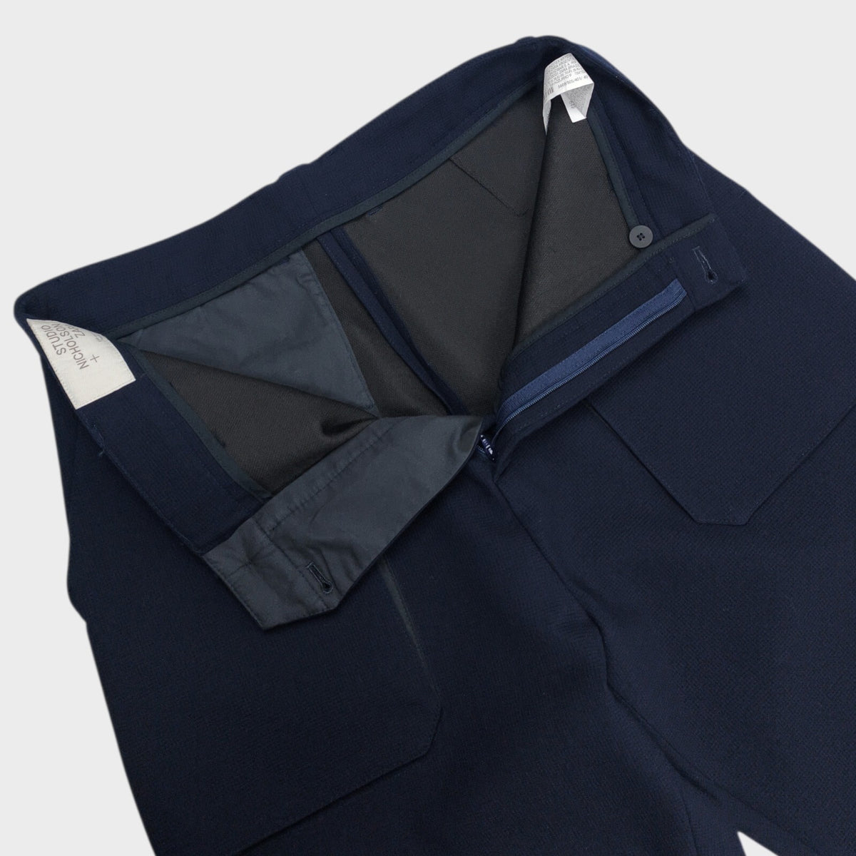 STUDIO NICHOLSON x ZARA Men's Navy Blue 100% Wool Cropped Cargo Trousers