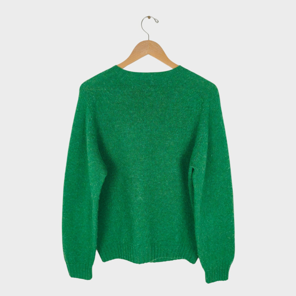 DRAKE'S Men's Made in Scotland Green Brushed Shetland Wool Crewneck Jumper