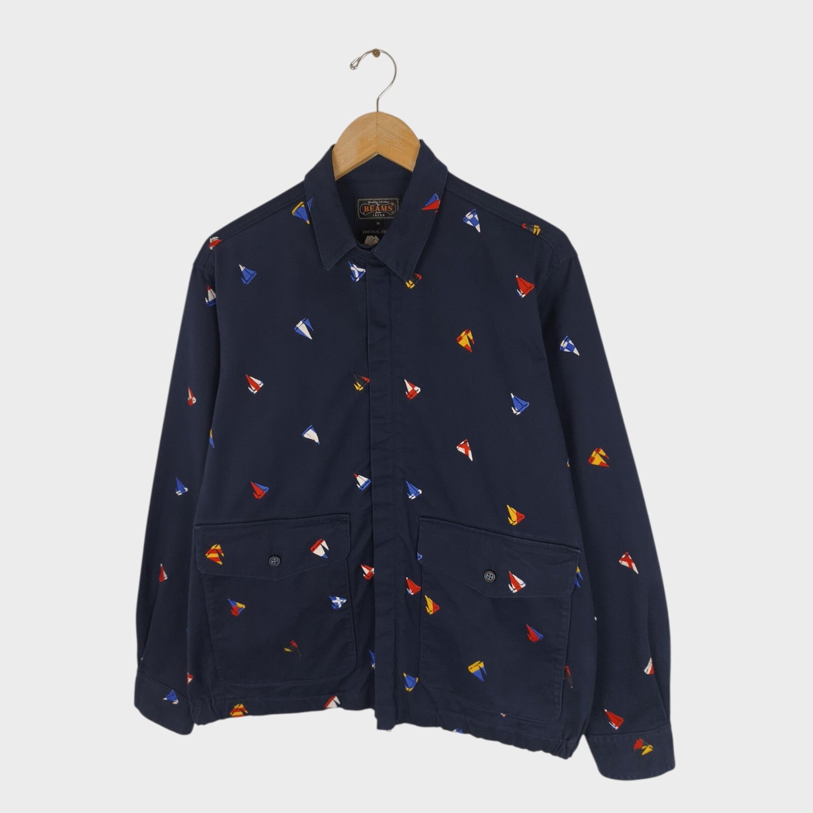 BEAMS PLUS Men's Navy Blue Embroidered Boat Cotton Twill Sailing Jacket