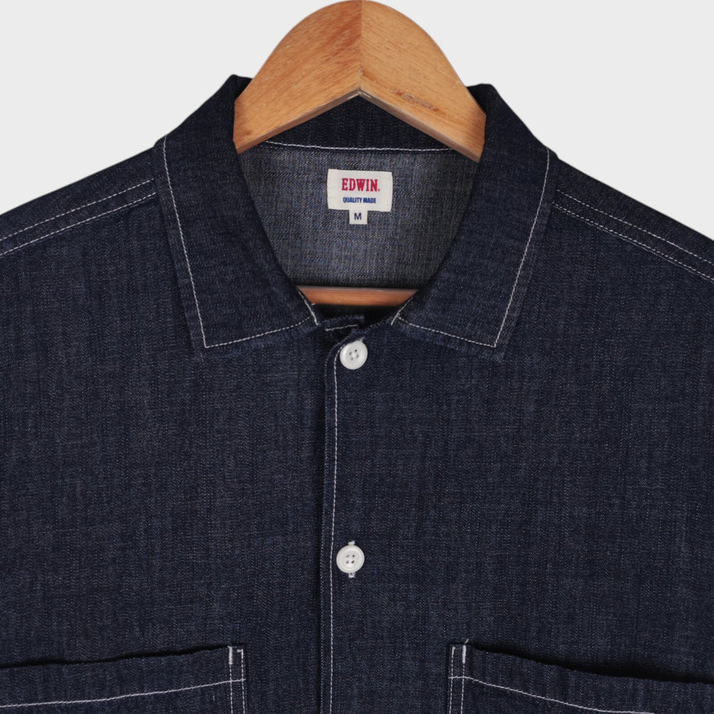 EDWIN Japan Men's Relaxed Fit Blue Denim Utility Overshirt