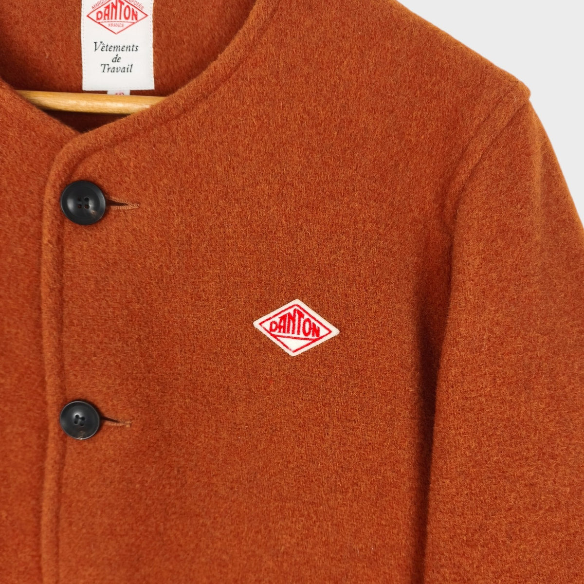 DANTON Men's Made in Japan Orange Wool Melton Collarless Jacket