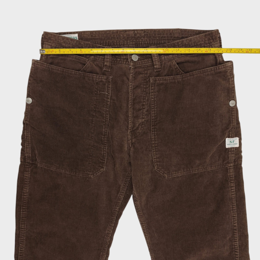SASSAFRAS Men's Made in Japan Brown Corduroy Fall Leaf Cargo Trousers