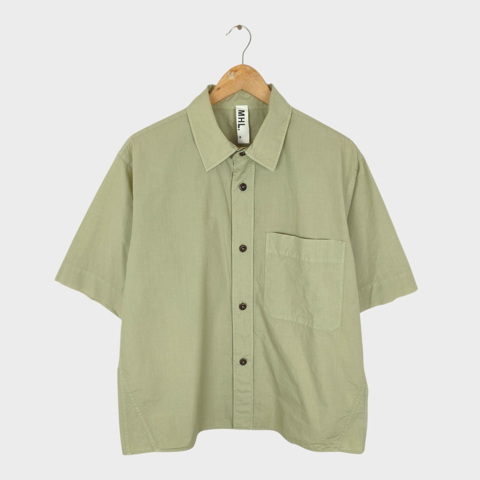 MHL MARGARET HOWELL Men's Pistachio Green Relaxed Fit Cotton Linen Shirt