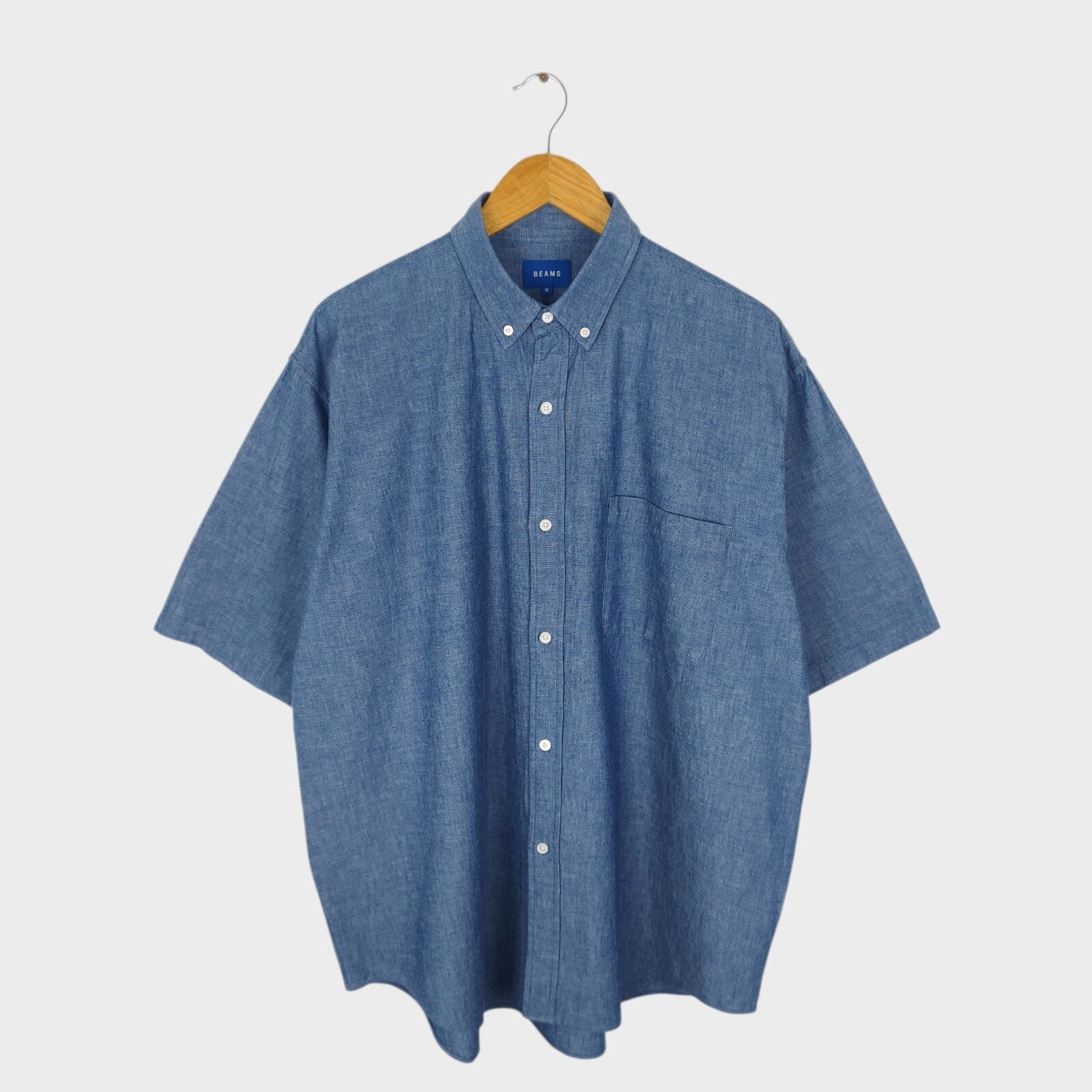 BEAMS Men's Blue Denim Chambray Oversized Fit Shirt