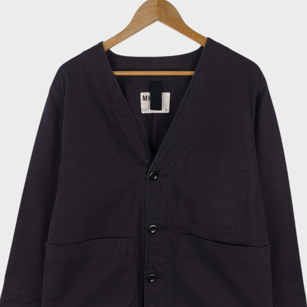 MHL MARGARET HOWELL Men's Dark Navy Heavvyweight Cotton V-Neck Chore Jacket