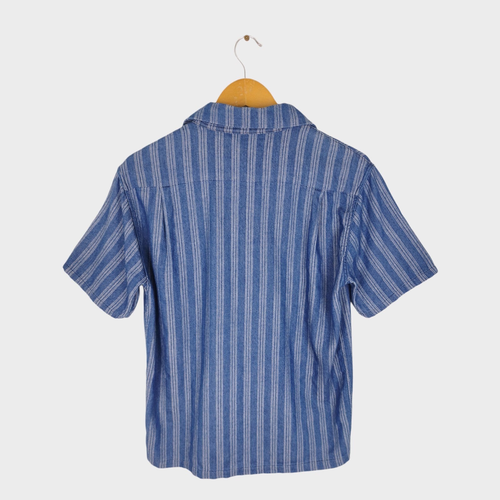 MOMOTARO Men's Made in Japan Blue Striped Camp Collar Short Sleeved Shirt