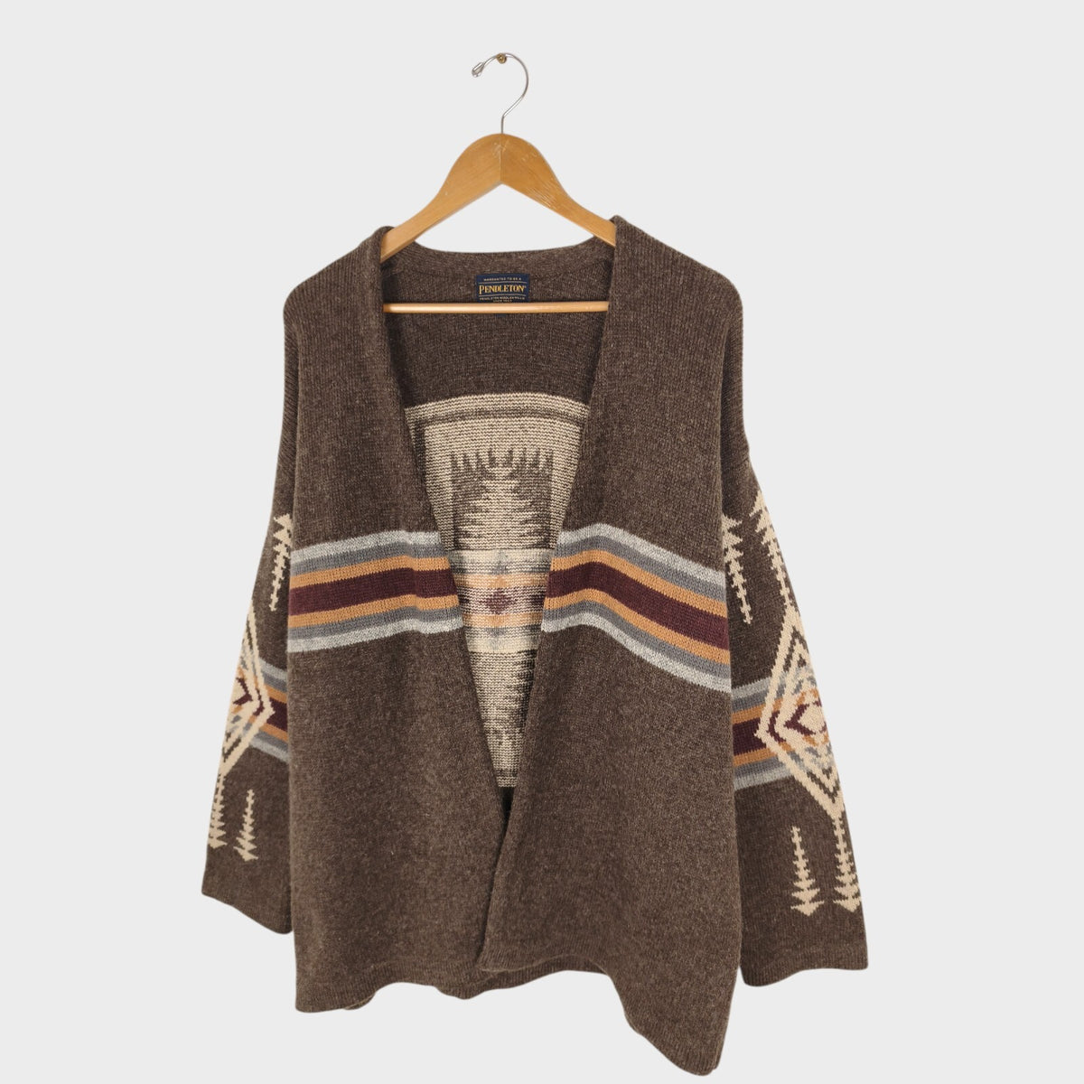 PENDLETON Men's Navajo Jacquard Wool Blend Open Cardigan