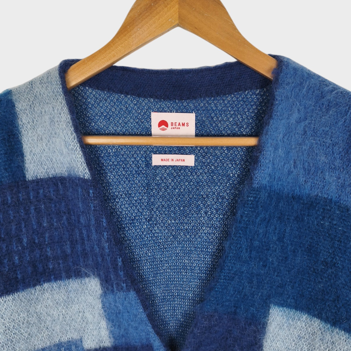 BEAMS JAPAN Men's Made in Japan Blue Boro Jacquard Shaggy Mohair Cardigan