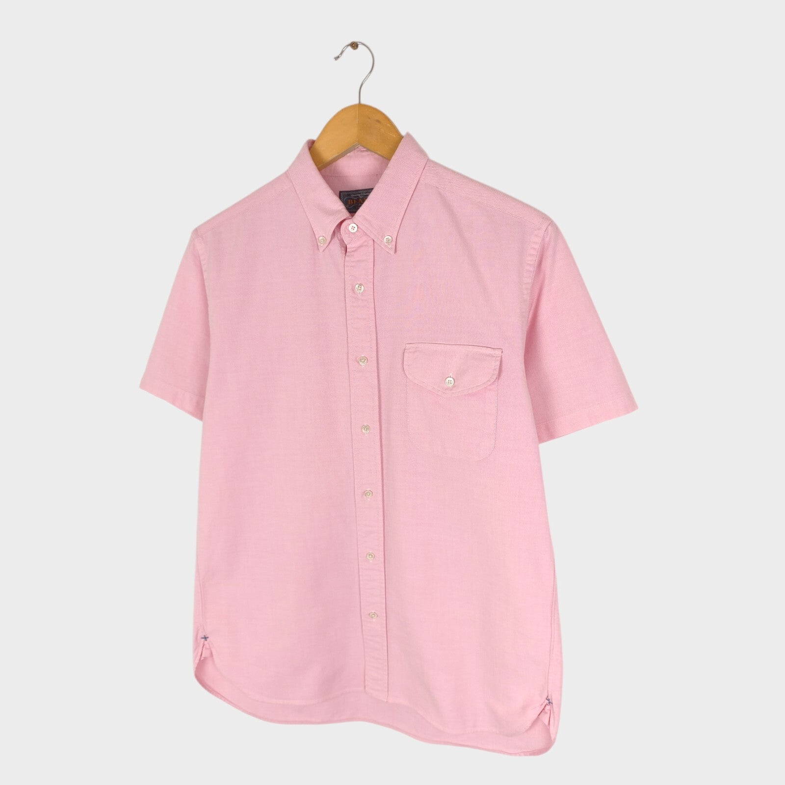 BEAMS PLUS Men's Made in Japan Pink Short Sleeved Oxford Shirt