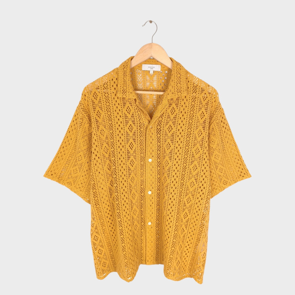 BEAMS B:MING Men's Yellow Crochet Short Sleeved Shirt
