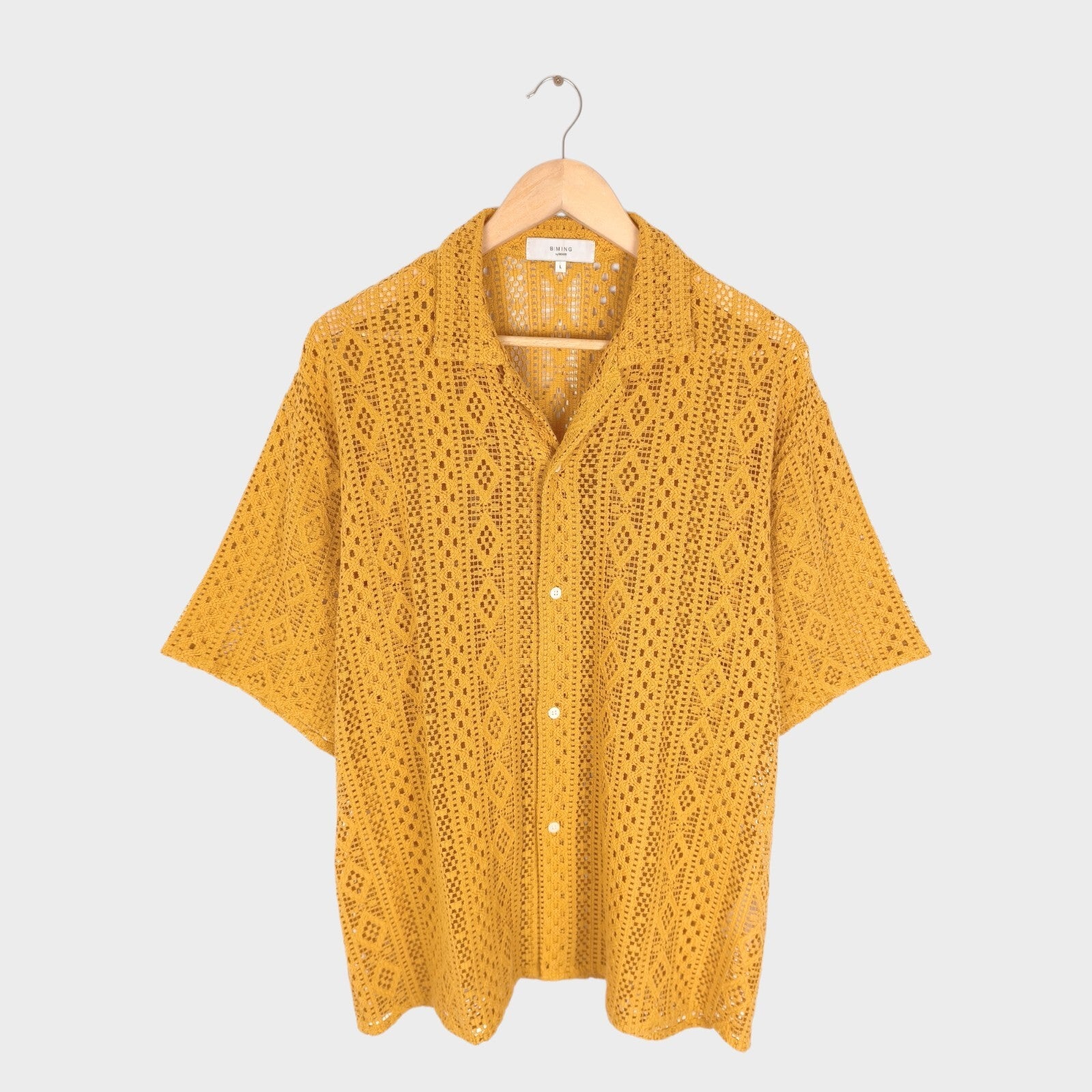 BEAMS B:MING Men's Yellow Crochet Short Sleeved Shirt