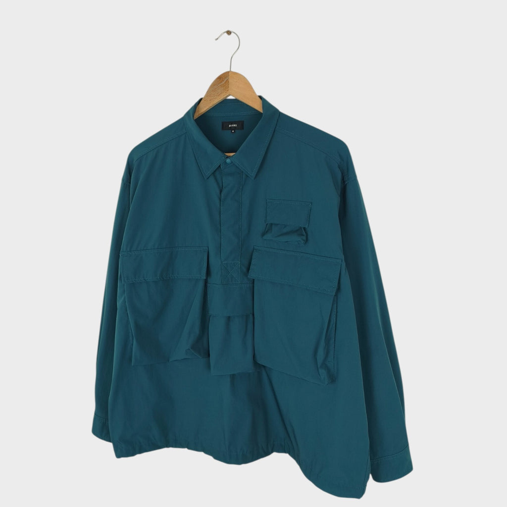 BEAMS Men's Teal Oversized Fit Utility Pullover Action Overshirt