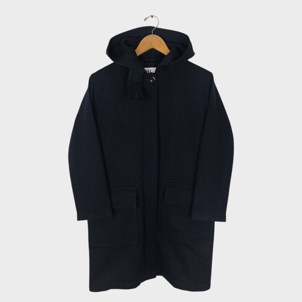 MHL MARGARET HOWELL Women's Navy Blue 100% Wool Hooded Coat