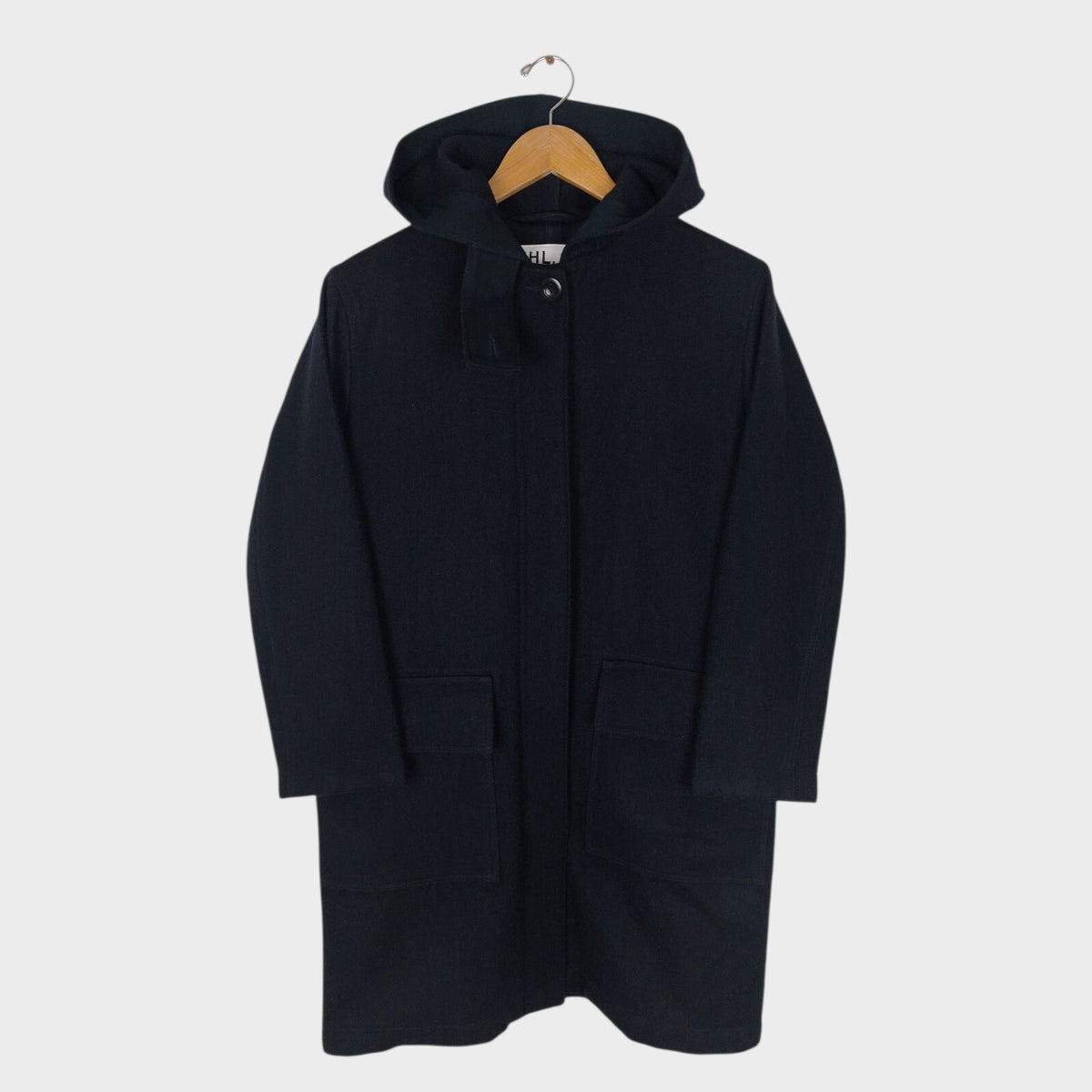 MHL MARGARET HOWELL Women's Navy Blue 100% Wool Hooded Coat