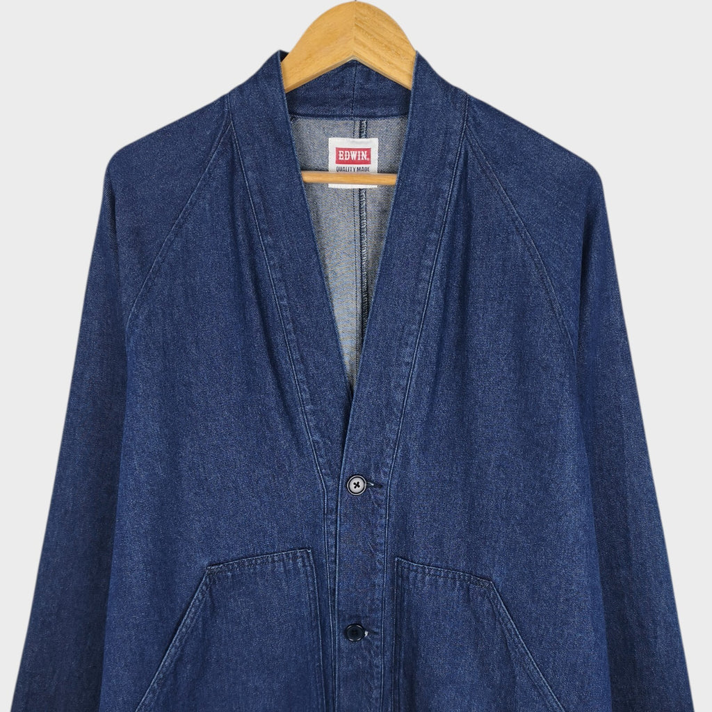 EDWIN Japan Men's Blue Denim V-Neck Cardigan Jacket