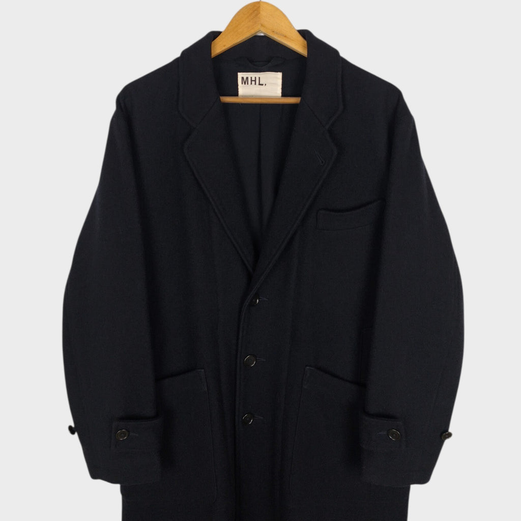 MHL MARGARET HOWELL Men's Black Heavyweight 100% Melton Wool Coat
