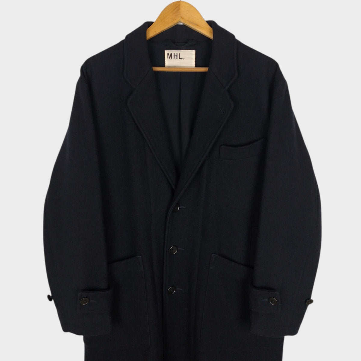 MHL MARGARET HOWELL Men's Black Heavyweight 100% Melton Wool Coat