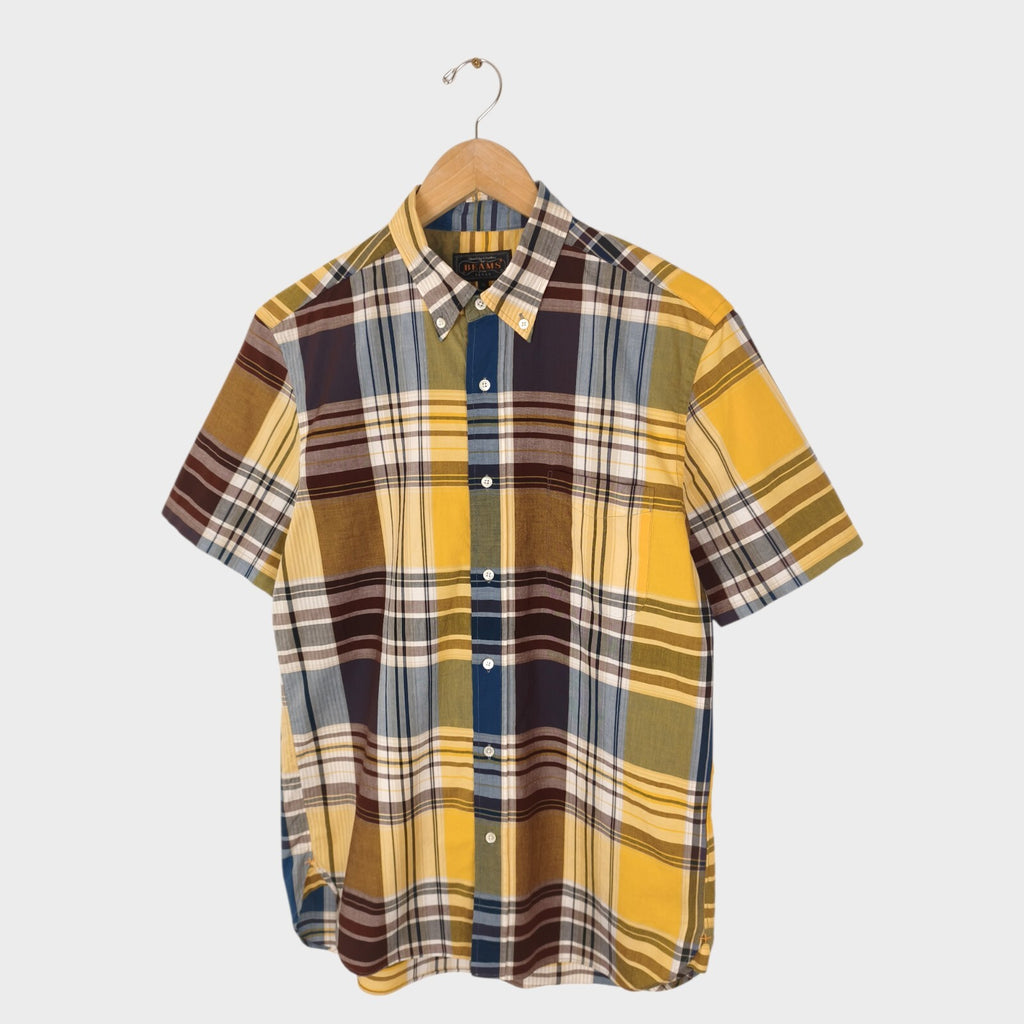 BEAMS PLUS Men's Made in Japan Checked Button Down Shirt